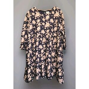 New Hayden LA Just For Today Navy Floral Tiered A-line Midi Dress Pockets 3X